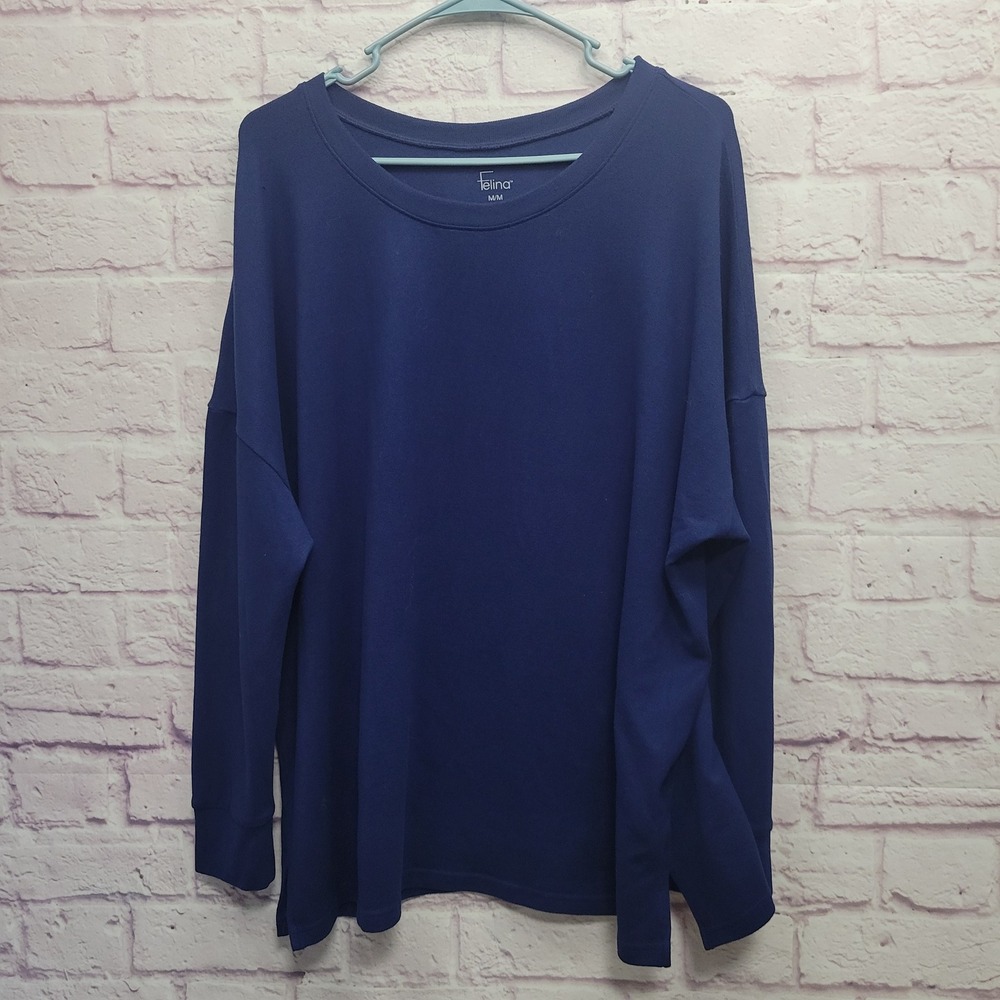 Felina Blue Knitted Sweater Top Womens M Pullover Cozy‎ Slouchy Lounge Stretch